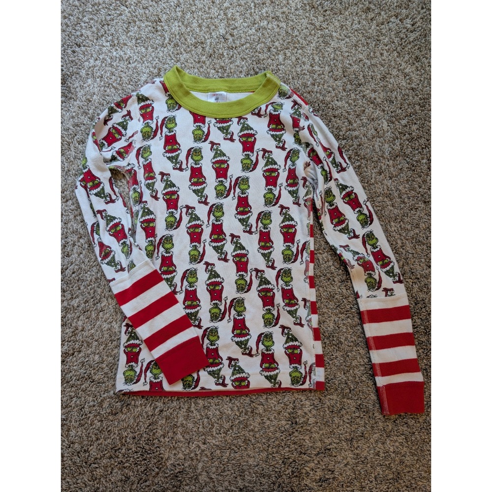 Hanna Andersson Grinch Pajama Top Kids 8 White Red Striped Organic Cotton PJ
